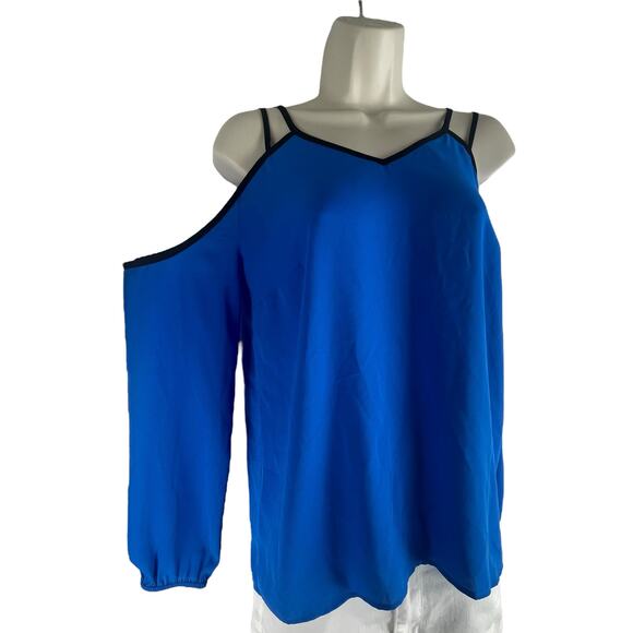 1. state Cold Shoulder Crepe Game On Blouse Electric Sky Size XS - Picture 4 of 8